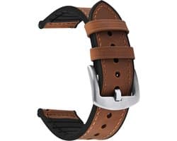 Watch Band 18mm 20mm 22mm - Leather Silicone Band - Smartwatch Band voor Samsung Galaxy Watch/HuaWei Watch/Garmin Forerunner/Amazfit - Bruin + Zilveren Gesp - Casual