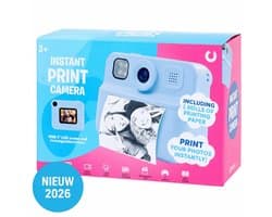 Instant Print - 2 In 1 Print Camera - Kinder Camera Met Foto Printer - Selfie Camera Print - Geen Inkt Nodig - Blauw- Oplaadbare - Fotocamera - Leeftijd Vanaf 3 - 2 Rollen Print Papier - Selfie Camera - Speelgoed - Cadeau Jongen