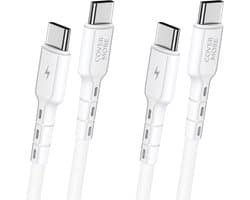 Usb C naar usb C kabel - Oplaadkabel - Laadkabel - Snelladen - Voor smartphone, ereader, tablet, speaker, koptelefoon, powerbank met usb C - Snellader - 1m - 2 stuks - Wit
