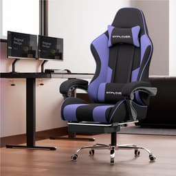 GTPLAYER Gamingstoel 135° verstelbaar, ergonomisch, met uitschuifbare voetsteun - Paars stof — thumbnail 2