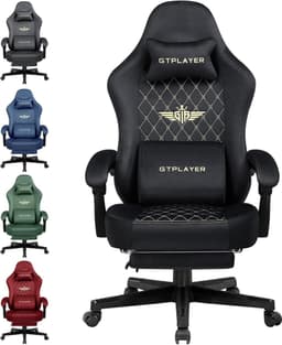 GTPLAYER - Gaming Stoel Stof - 150 kg met Verenzitkussen en Voetensteun - Zwart — thumbnail 1