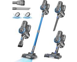 Accustofzuiger, 25000 Pa/175 W/50 min, draadloze stofzuiger, anti-klitborstel en zelfstaand, ultralichte handstofzuiger, accustofzuiger, steelstofzuiger voor tapijten, harde vloeren, dierenharen