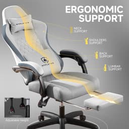 GTPLAYER - Gamingstoel Ergonomisch - Met Veerzitkussen en Voetensteun - Grijs — thumbnail 3