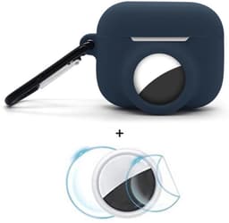 2 in 1 AirPods Pro 3 en Airtag Case - Beschermhoes - AirPods Pro 3 Cover - AirPods Pro 3 AirTag Hoesje - tracker - hoesje geschikt voor Apple Airpods Pro 3 - donker blauw - met screenprotector — thumbnail 1
