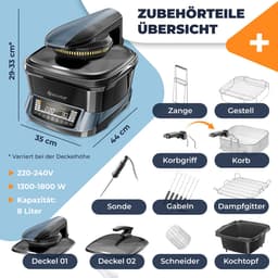 KESSER® Multicooker Airfryer 8L met 16 Kookfuncties Inclusief Stoomkoker, Rijstkoker, Grill Apparaat — thumbnail 2