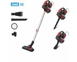 Lunekiss Steelstofzuiger met Snoer 600W – 18 kPa Zuigkracht – 3-in-1 Handstofzuiger en Stofzuiger Zonder Zak – Rood