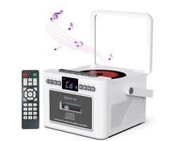 Draagbare CD-Cassette Speler - Retro Stijl - Boombox met 5000mAh Accu - Dubbele Stereo Luidsprekers - FM Radio - Met Afstandsbediening - USB/TF Kaart/AUX - Cassette Recorder - Voor Thuis, Reizen, Buiten, Huisentertainment