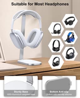 Hoofdtelefoonstandaard voor gaming en over-ear hoofdtelefoons – Zware headsethouder van aluminium en ABS — thumbnail 4
