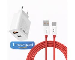Snellader Adapter lader - USB C Kabel 1 Meter - USB A naar USB C 5A Snellader oplaadkabel Set - Universeel oplader voor Telefoon en Tablet - Fast Charger / Chargeur Rapide SET