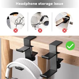 Dubbele Laag Hoofdtelefoonhouder - Universele Aluminium Legering - Gaming Hoofdtelefoonstandaard Onder Bureau - Hangende Haak - Zwart - 2 — thumbnail 2