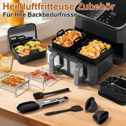 Accessoires Gescht voor Ninja Foodi Max Dual Zone AF400EU 9,5L/Foodi Flexdrawer AF500EU 10,4L, Siliconen Ovenschalen met Deksel Herbruikbare Siliconenvorm Accessoires voor Andere Dual Zone Airfryer — thumbnail 8
