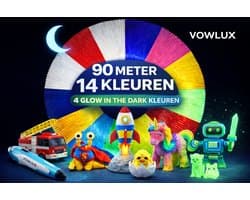 VOWLUX PLA 3D-Pen Filament Set – 90 m – 14 Kleuren incl. 4 Glow in the Dark – 1,75 mm Navulling – Organisch & Afbreekbaar Materiaal – Voor 3D-Pennen – Zonder 3D-Pen