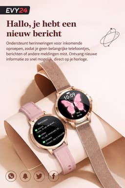 Evy24 Smartwatch Dames 35mm - AMOLED Horloge - Stappenteller - Slaapmonitor - Saturatiemeter - Bluetooth Bellen - Geschikt voor Android & iOS - Zilver — thumbnail 5