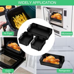 3 stuks mand voor luchtfriteuse, herbruikbaar, siliconen vorm voor luchtfriteuse, rechthoekige airfryer-houder, accessoires, mand voor airfryer, magnetron, oven — thumbnail 3