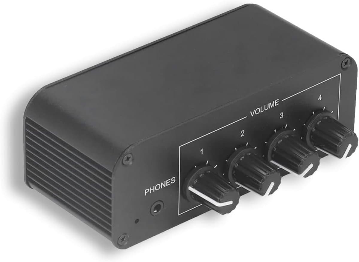 Mini Stereo Mixer met 4 Kanalen en Hoofdtelefoonuitgang - Geluidsversterker voor Microfoon en Gitaar — afbeelding 1