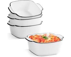 Set van 4 Kleine Keramische Ovenschalen voor Airfryer en Oven - 400 ml, Vierkante Bakvormen