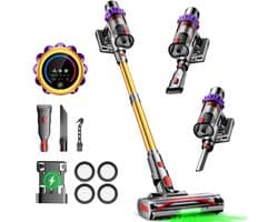 Authmic Steelstofzuiger – 550W Steelstofzuiger Draadloos – 65000Pa Zuigkracht – LED Display – 4 HEPA Filters – 3 Zuigstanden – 70 Min Gebruikstijd – Voor Tapijt, Harde Vloeren en Dierenharen