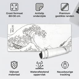 XXL Bureau Muismat - Witte Golven Design - Antislip - Geschikt voor Gaming en Werk - 80x30cm — thumbnail 4