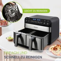 Zimoros Dubbele Airfryer - 2 Manden - 10 L inhoud - Twee kookzones - Kijkvenster - Zwart - Heteluchtfriteuse - HeteLucht Oven — thumbnail 4