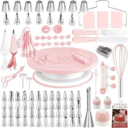 Roze set (totaal 137 stuks) Taartdraaiplateau, Taartdecoratie, Spuitmondjes, Spuitzakken, Taartdraaiplateauset — thumbnail 1