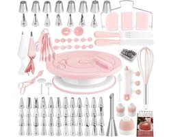 Roze set (totaal 137 stuks) Taartdraaiplateau, Taartdecoratie, Spuitmondjes, Spuitzakken, Taartdraaiplateauset