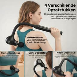 Home Vibes® Massage Apparaat voor Nek, Rug, Schouders en Benen - Massage Gun - Professioneel Massageapparaat - Vaderdag Cadeau - Lange Ergonomische Hendel - 4 Opzetstukken - 5 Standen - Draadloos - Zwart — thumbnail 4