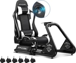 GTPLAYER - Simulator Cockpit - Met Luidsprekers en Stuurwiel Steun - Wit — thumbnail 1