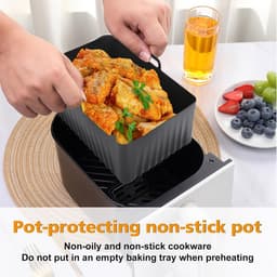 Bakplaat - dinerbord - siliconen bakplaat voor airfryers - ovenmat - vierkante bakvorm - temperatuurtolerantie van -40 tot 230℃ - met handvat - geschikt voor vlees, groenten, taarten en gebak (21,5*7cm - zwart) — thumbnail 4
