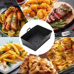 Bakplaat - dinerbord - siliconen bakplaat voor airfryers - ovenmat - vierkante bakvorm - temperatuurtolerantie van -40 tot 230℃ - met handvat - geschikt voor vlees, groenten, taarten en gebak (21,5*7cm - zwart) — thumbnail 5
