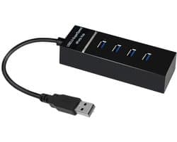 4-poorts USB 3.0-hub - (drie USB 2.0-poorten, één USB 3.0-poort) voor laptops, USB-sticks, externe harde schijven en USB-compatibele apparaten.