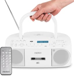 MEDION DRX-1 Plus Boombox (draagbare DAB+ & FM-radio, Bluetooth, cd-speler, MP3, cassette, hoofdtelefoonaansluiting, stereo, AUX, netstroom & batterijen) wit — thumbnail 1