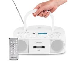 MEDION DRX-1 Plus Boombox (draagbare DAB+ & FM-radio, Bluetooth, cd-speler, MP3, cassette, hoofdtelefoonaansluiting, stereo, AUX, netstroom & batterijen) wit
