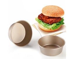 Hamburgerbroodjesvorm van 10 cm, ronde antiaanbakvorm, herbruikbare roestvrijstalen bakvorm voor mini-airfryer, geschikt voor het maken van hamburgers, Kughoff-cakes, grote muffins en mini-taartjes - verpakking van 2