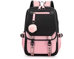 Schooltas Met Usb-Oplaadpoort- Rugzak - Rugtas -Meisjes-Boekentas -Rugzakken - Rugtas Voor Kinderen - Waterdicht - Laptop Rugtas-Zwart Roze