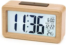 GELLDG Digitale wekker - Houten - Met sensormodule - Groot display desktopklok - Datum- en temperatuurweergave - Nachtlampje - Digitale klok met snoozemodule - Batterijen niet inbegrepen — thumbnail 1