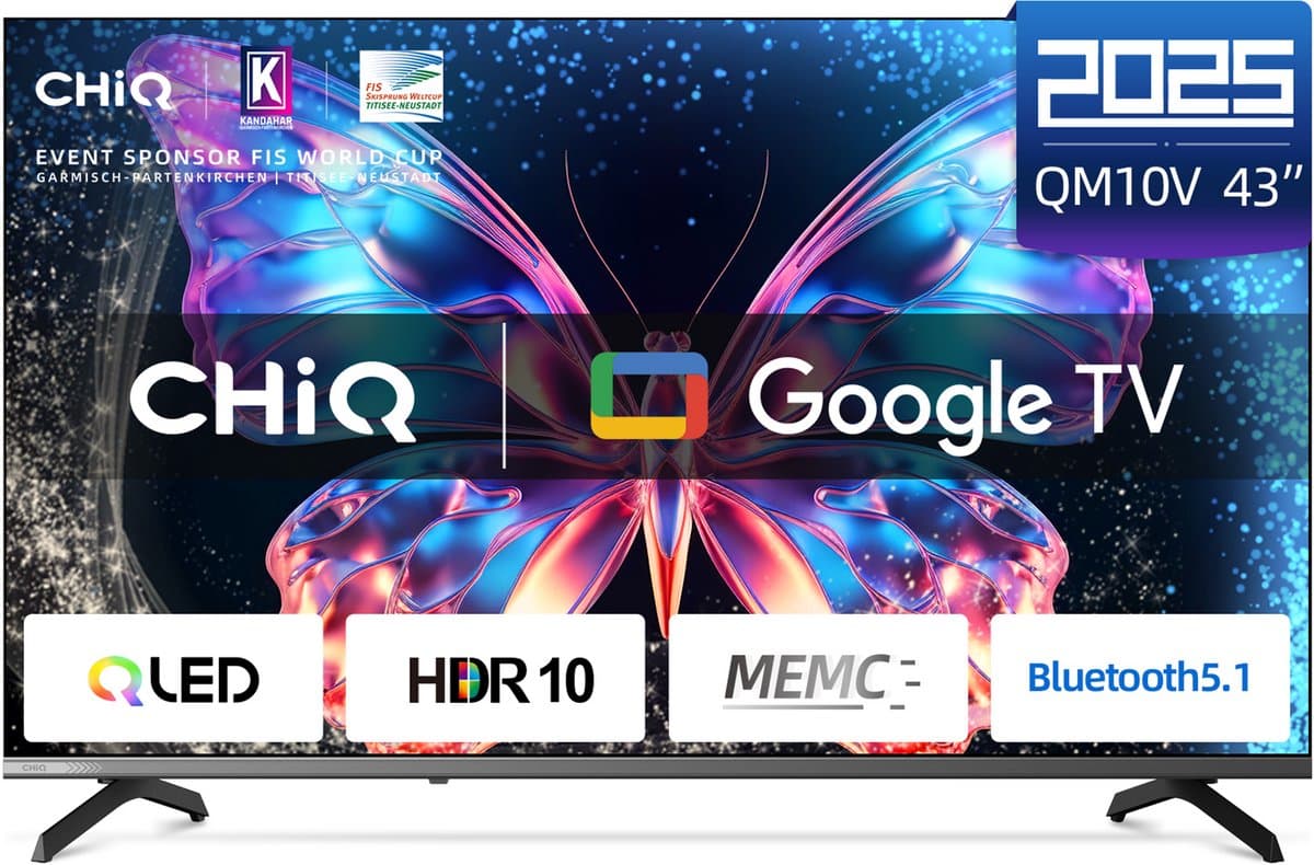 CHiQ U43QM10V - Smart TV 43 Inch - QLED Pro Google TV - UHD 4K - Randloos Metal Design - Dolby Audio - Nieuw — afbeelding 1