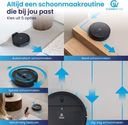 CleanWise Henk Robotstofzuiger + Onderhoudspakket – Nederlands Product – Voor Huisdieren – Met Dweilfunctie & Laadstation – Dweilrobot – 4500 Pa – HEPA 14 – Ultra dun 7,4 cm – App & Spraakbediening – Voor Huisdierharen, Harde Vloeren & Tapijt — thumbnail 5