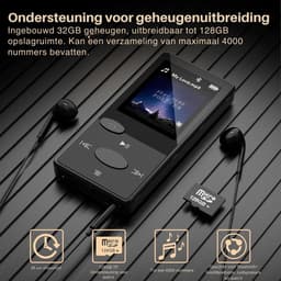 SNJY® MP3 Speler Bluetooth - MP4 Speler - Muziek Speler - 32GB - Zwart — thumbnail 4