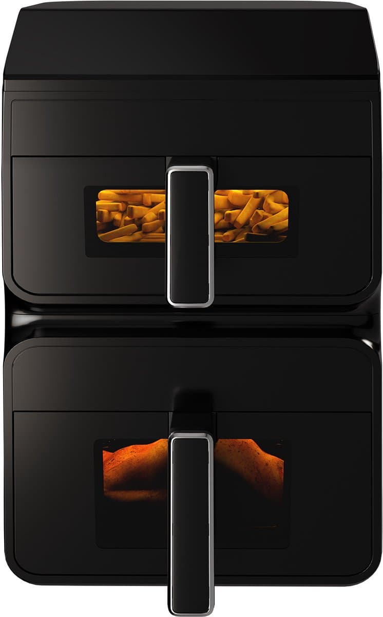 Fukstern Airfryer Pro – Dubbele Mand – 10L – 3000W – Heteluchtfriteuse met SYNC-Functie en Kijkvenster – 11 Automatische Programma’s – Zwart — afbeelding 1