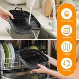 Siliconen vorm voor heteluchtfriteuse, airfryer, siliconen vorm met scheidingswand, 23 x 22 x 6 cm, siliconen inzetstuk, bakvorm, opvouwbare siliconen airfryer-accessoires voor — thumbnail 2