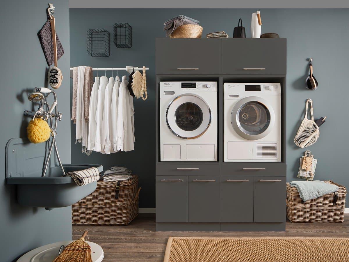 Arkon Duo Wasmachine kast met bovenkasten- Antraciet - Hoogte 200cm — afbeelding 1