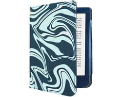 Hoesje Geschikt voor Kobo Clara 2E Luxe Sleepcover - Book Case Hoes Cover - Abstract Petroleum kleuren - ereader hoesje - cover