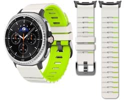 Stravo Siliconen Horlogebandje met Piano-Key Look – Geschikt voor Samsung Galaxy Watch 8 40mm / 44mm / Classic 46mm – Tweekleurig Sportief Design Smartwatch Bandje - Starlight/groen