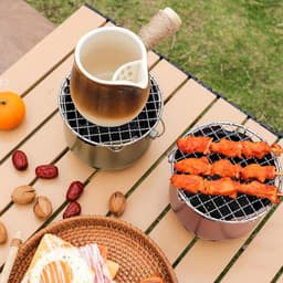 Grill - Draagbare houtskoolgrill - Mini houtskoolgrill van roestvrij staal - Kleine buitengrill - Geschikt voor kamperen, barbecueën in de achtertuin, campers en picknicks (Paars) — thumbnail 5
