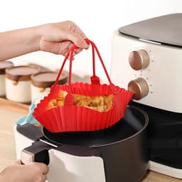 Siliconen bakvorm voor airfryer - Siliconen bakmat - Siliconen bakplaat - Siliconen voering voor airfryer - Multifunctionele siliconen bakmat - 20 x 4,5 cm - Hittebestendig - Met handvat - Geschikt voor airfryers, vlees, groenten en desserts - Blauw — thumbnail 4