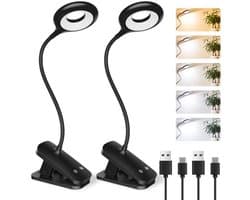 Clip-on Oplaadbare Bedlamp met Touch Control - 5 Kleuren en Helderheden, Flexibele Hoofdeinde Lamp voor Thuis en Kantoor