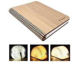 Houten opvouwbare boekenlamp met LED verlichting, sfeervolle bedlamp en decoratieve lichtbron, handig en oplaadbaar, perfect als cadeau