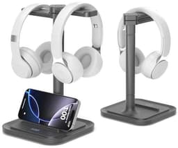 2-in-1 Desk Headphone Stand with Phone Holder - Rotating Non-Slip Organizer for All Headphone Sizes — thumbnail 1
