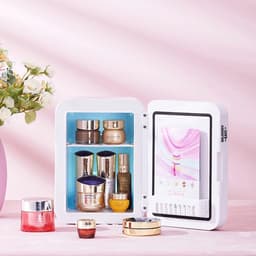 Milova Mini koelkast - Make-up koelkast - Koelkast voor onderweg - 4L - Cosmetische opslag - LED spiegel - Draagbare koelkast - Cosmetica koeling - Camping - Tafelmodel — thumbnail 4