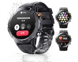 Smartwatch voor heren en dames, 1,52 inch smartwatch met bluetooth-oproep, 120+ sportmodus, slaap, hartslagmeter, waterdichte smartwatch voor Android en iOS, zwart